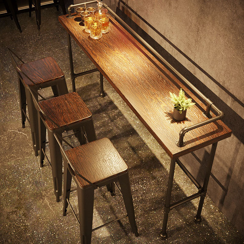 Mesa de barra de hierro negro industrial Rectángulo de madera marrón Top 41.3 "H Mesa Bistro