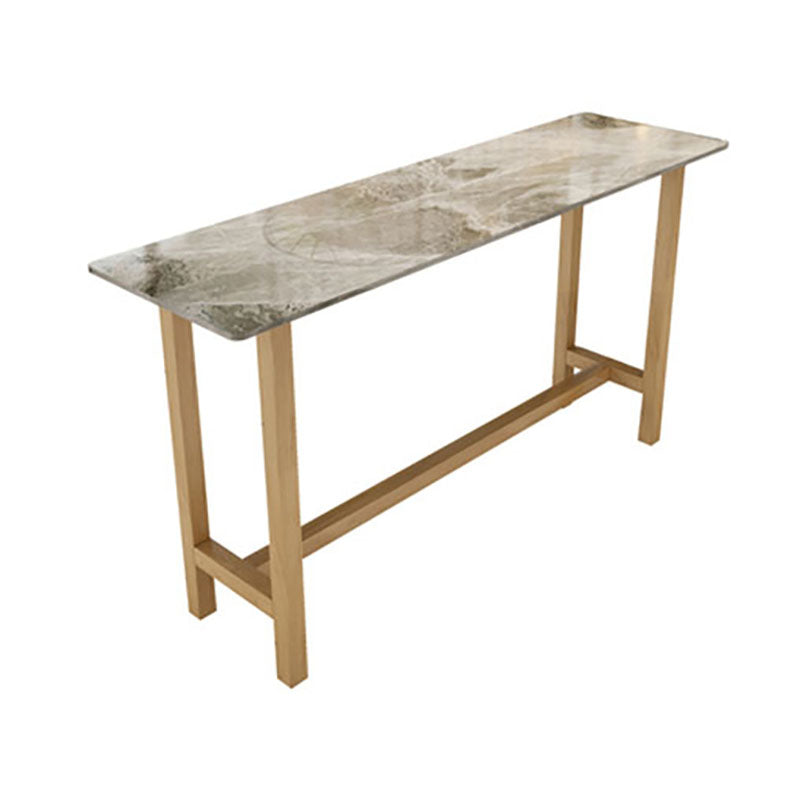 Glam Natural Wood Bar Table Faux Marble Rectangle Top 41.3"H Bistro Table