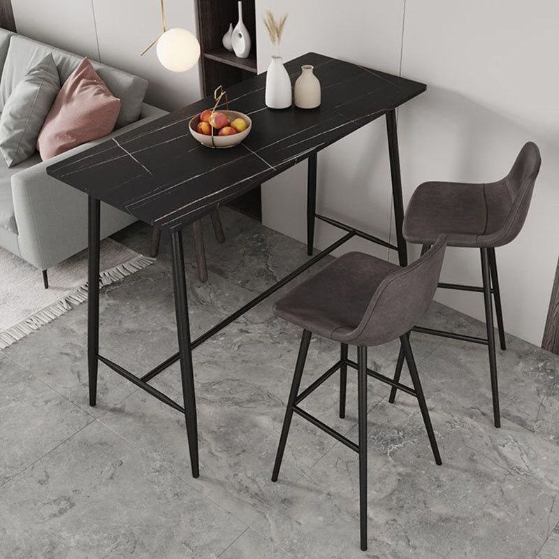Industrial Black Metal Bar Table Faux Marble Rectangle Top Bistro Table - 47" x 23" x 41"