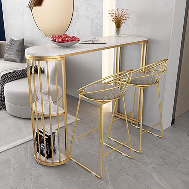 Glam Style 41.3"H Bar Table Marble White Top Specialty Bistro Table with Shelves