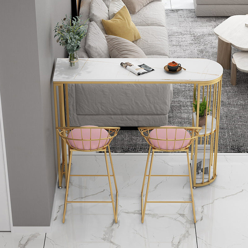 Glam Style Bar Table 42-inch Height Stone Top and Metal Base Bistro Storage Table