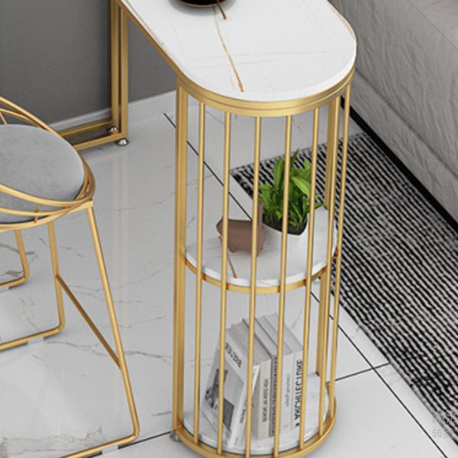 Glam Style Bar Table 42-inch Height Stone Top and Metal Base Bistro Storage Table