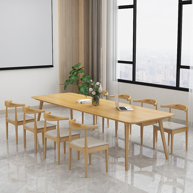 Vast hout eigentijdse rechthoekige eettafel natuurlijke houten boventafel met 4 poten