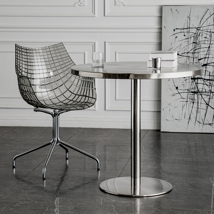 Mesa de comedor con astillas de metal Mesa de comedor de acero inoxidable con base de pedestal