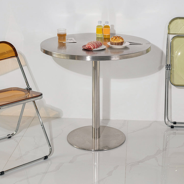 Mesa de comedor con astillas de metal Mesa de comedor de acero inoxidable con base de pedestal