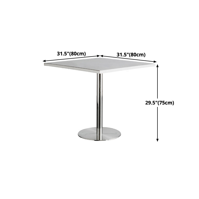Mesa de comedor con astillas de metal Mesa de comedor de acero inoxidable con base de pedestal