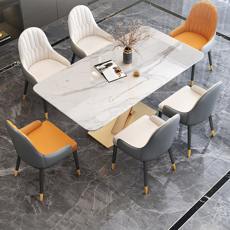 Traditional Luxury Dining Table Rectangle Sintered Stone Table with Pedestal Base
