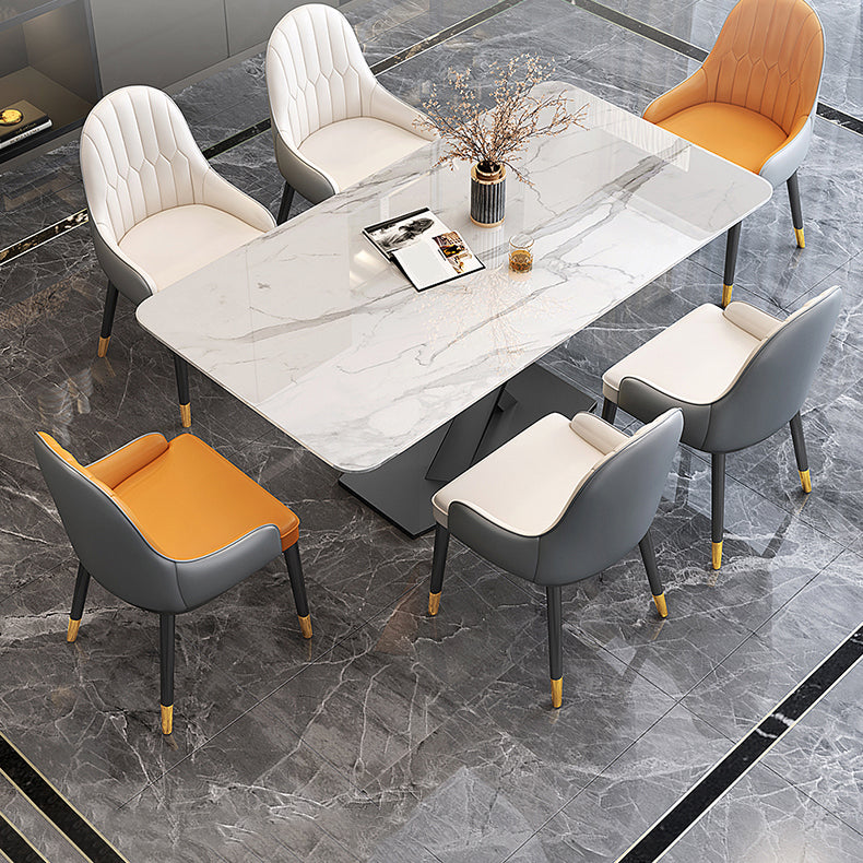 Traditional Luxury Dining Table Rectangle Sintered Stone Table with Pedestal Base