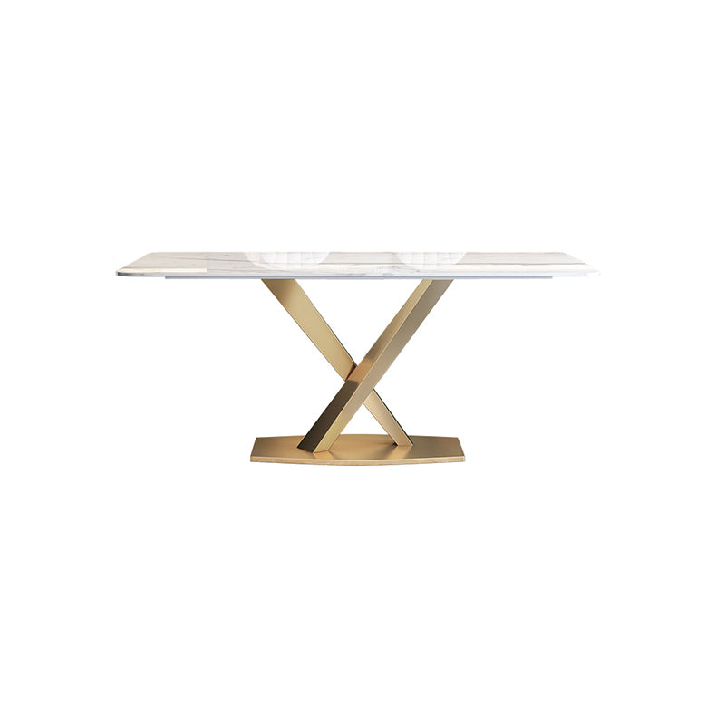 Traditional Luxury Dining Table Rectangle Sintered Stone Table with Pedestal Base