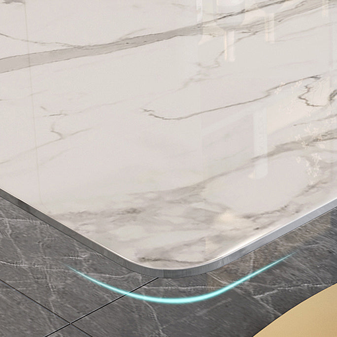 Traditional Luxury Dining Table Rectangle Sintered Stone Table with Pedestal Base