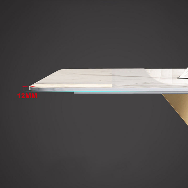 Traditional Luxury Dining Table Rectangle Sintered Stone Table with Pedestal Base