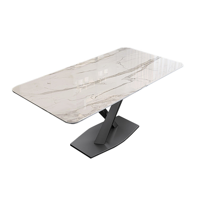 Traditional Luxury Dining Table Rectangle Sintered Stone Table with Pedestal Base