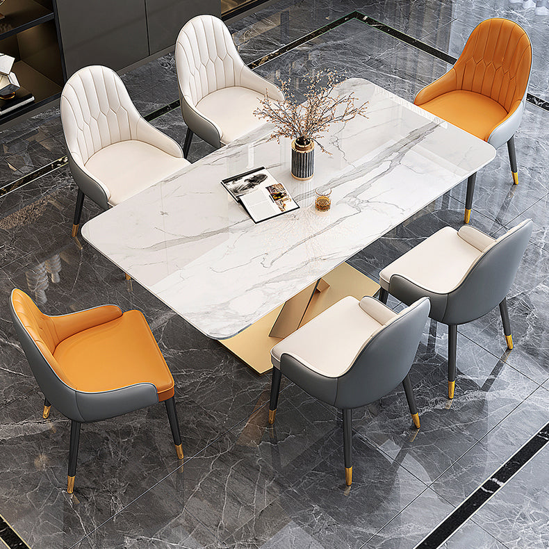 Traditional Luxury Dining Table Rectangle Sintered Stone Table with Pedestal Base