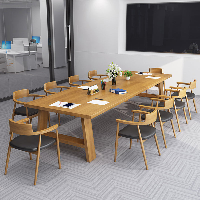 Contemporary Solid Wood Rectangular Dining Table Indoor Table with Trestle Base