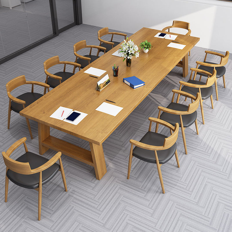 Contemporary Solid Wood Rectangular Dining Table Indoor Table with Trestle Base