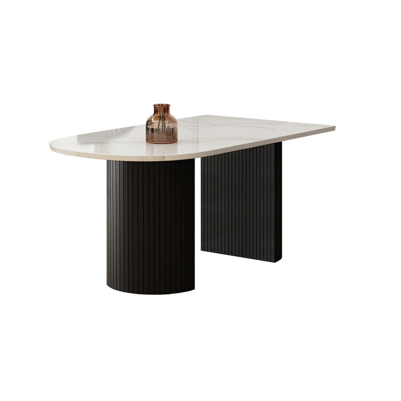 Solid Wood Contemporary Double Pedestal Dining Table Sintered Stone Table for Dining Room