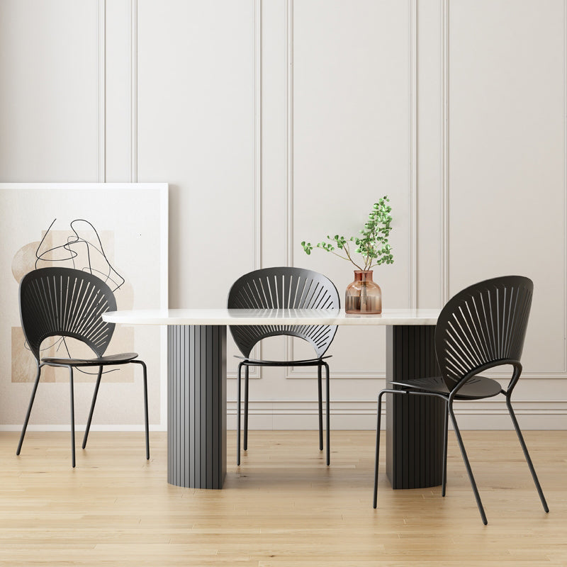 Solid Wood Contemporary Double Pedestal Dining Table Sintered Stone Table for Dining Room