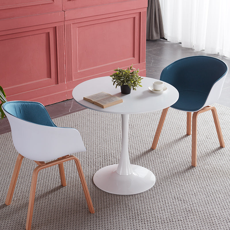 Mesa de comedor moderna de madera artificial, mesa redonda con base de pedestal de metal
