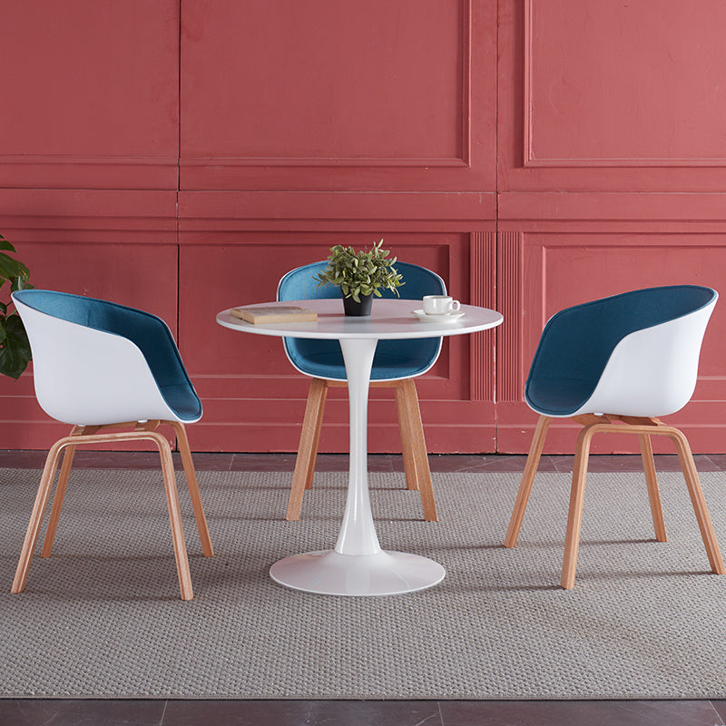 Mesa de comedor moderna de madera artificial, mesa redonda con base de pedestal de metal