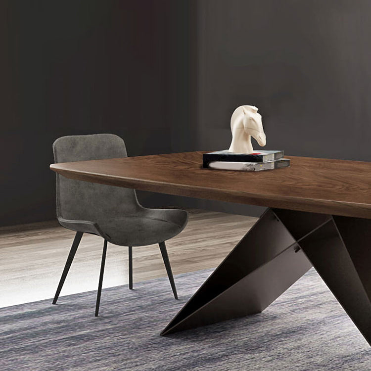 Industrial Metal Rectangle Dining Table Walnut Wood Top Table for Kitchen