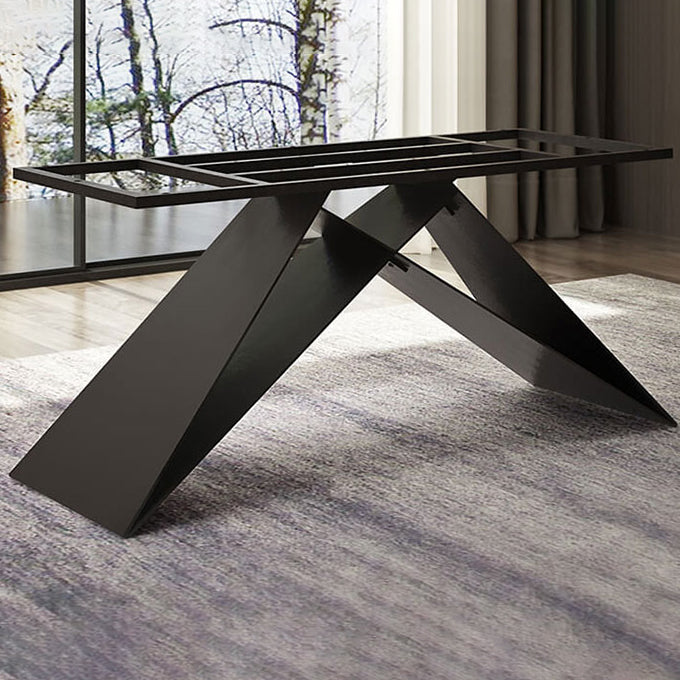Industrial Metal Rectangle Dining Table Walnut Wood Top Table for Kitchen