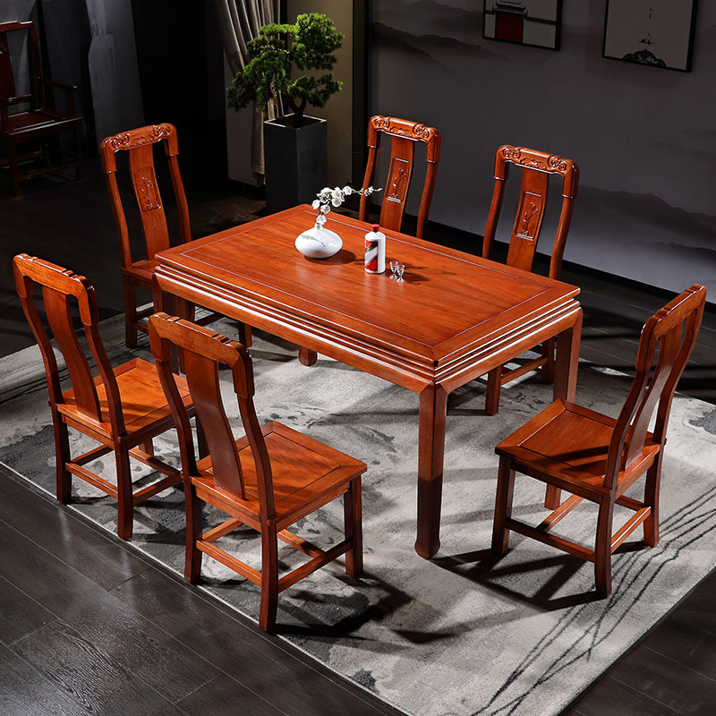 Mesa de comedor rectangular moderna de mediados de siglo de madera maciza, mesa marrón para comedor