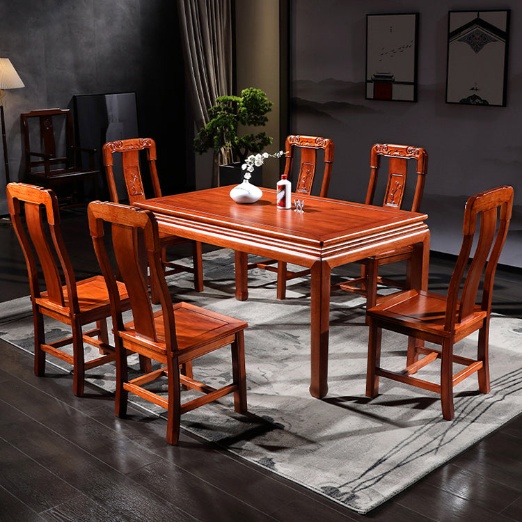 Mesa de comedor rectangular moderna de mediados de siglo de madera maciza, mesa marrón para comedor