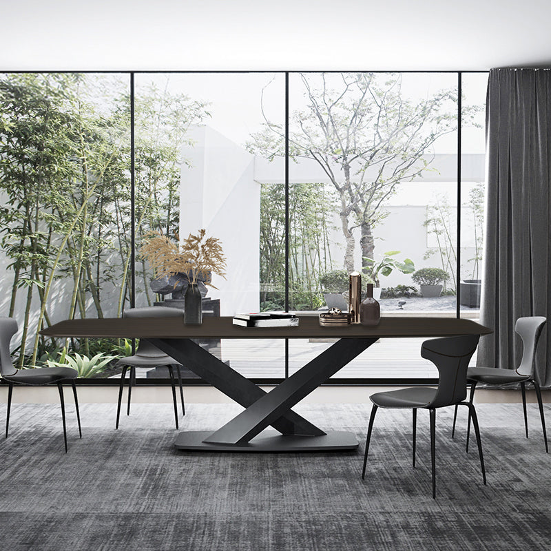 Mesa de comedor industrial de metal Mesa superior de madera maciza con base de pedestal