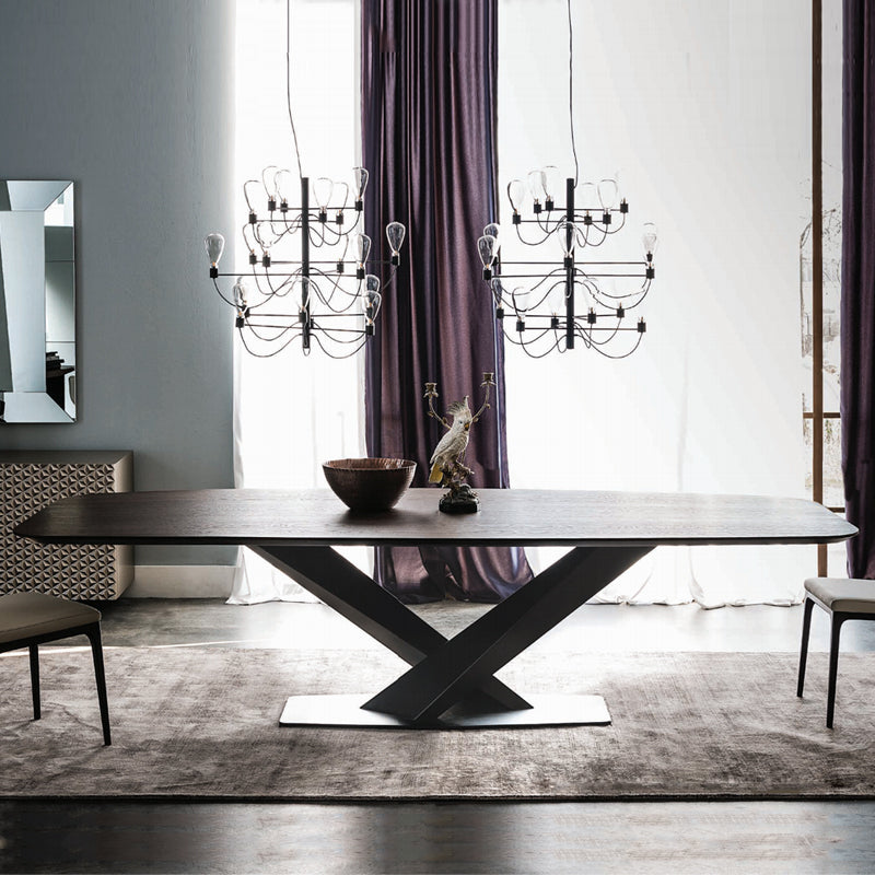 Mesa de comedor industrial de metal Mesa superior de madera maciza con base de pedestal