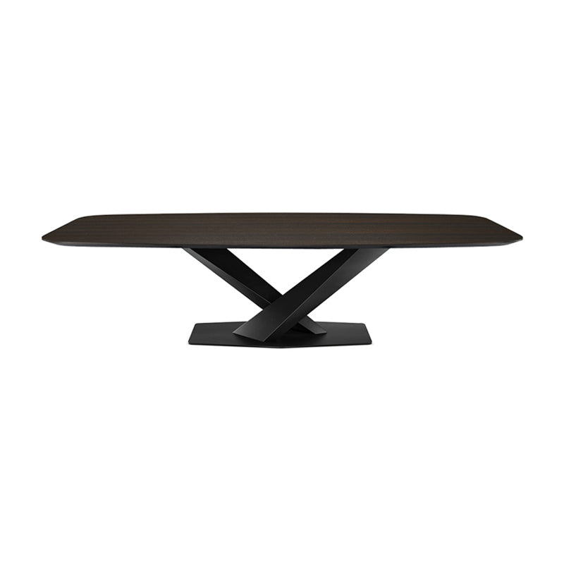 Mesa de comedor industrial de metal Mesa superior de madera maciza con base de pedestal