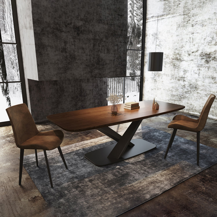 Mesa de comedor rectangular industrial de metal, mesa superior de madera maciza con base de pedestal