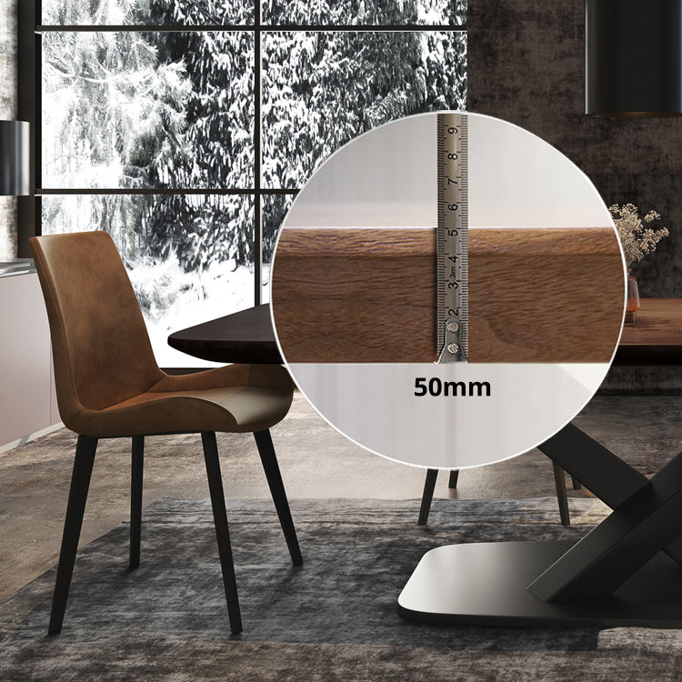Mesa de comedor rectangular industrial de metal, mesa superior de madera maciza con base de pedestal