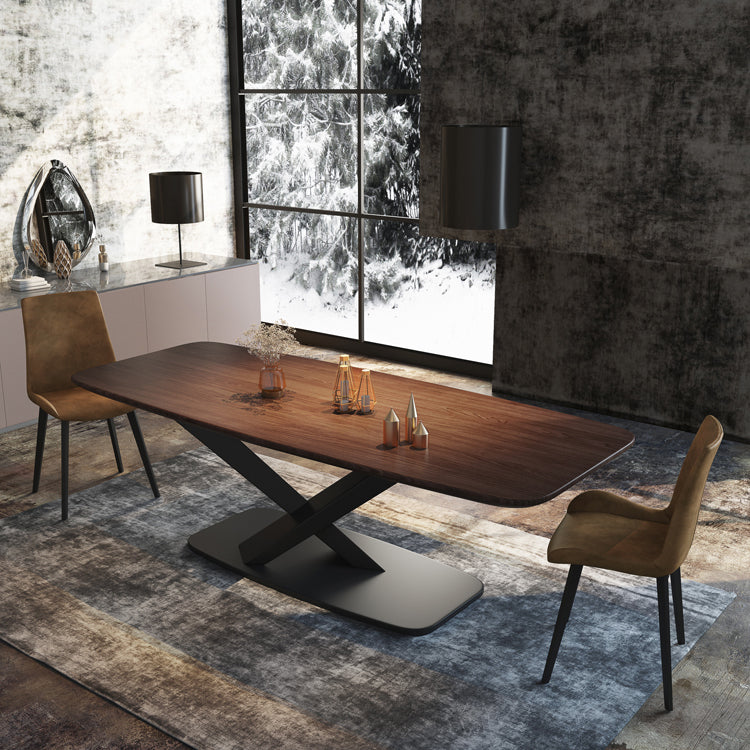 Mesa de comedor rectangular industrial de metal, mesa superior de madera maciza con base de pedestal