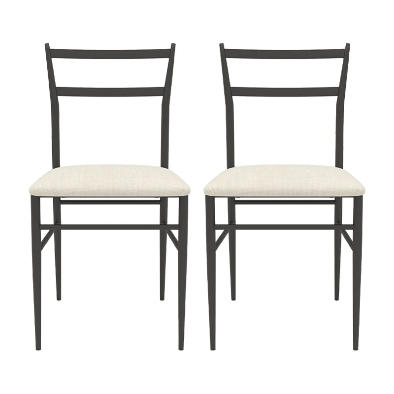 Gestoffeerde armloze eetkamerstoelen ladder achterzijde stoelen met metalen benen