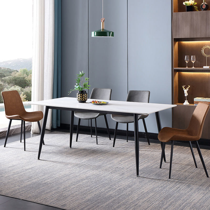 Sillas de comedor sin brazos de cuero tapizadas, sillas laterales con respaldo sólido con patas de metal