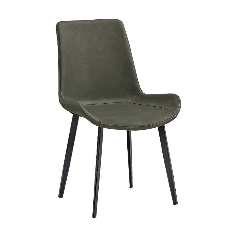 Sillas de comedor sin brazos de cuero tapizadas, sillas laterales con respaldo sólido con patas de metal