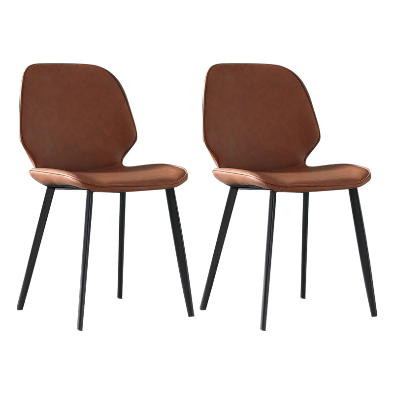 Chaises de salle à manger sans accoudoirs rembourrées, chaises latérales à oreilles en cuir avec pieds en métal