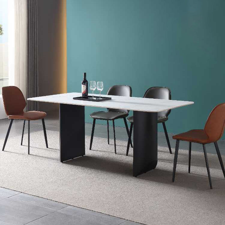 Sillas de comedor sin brazos tapizadas Sillas laterales con respaldo de cuero con patas de metal