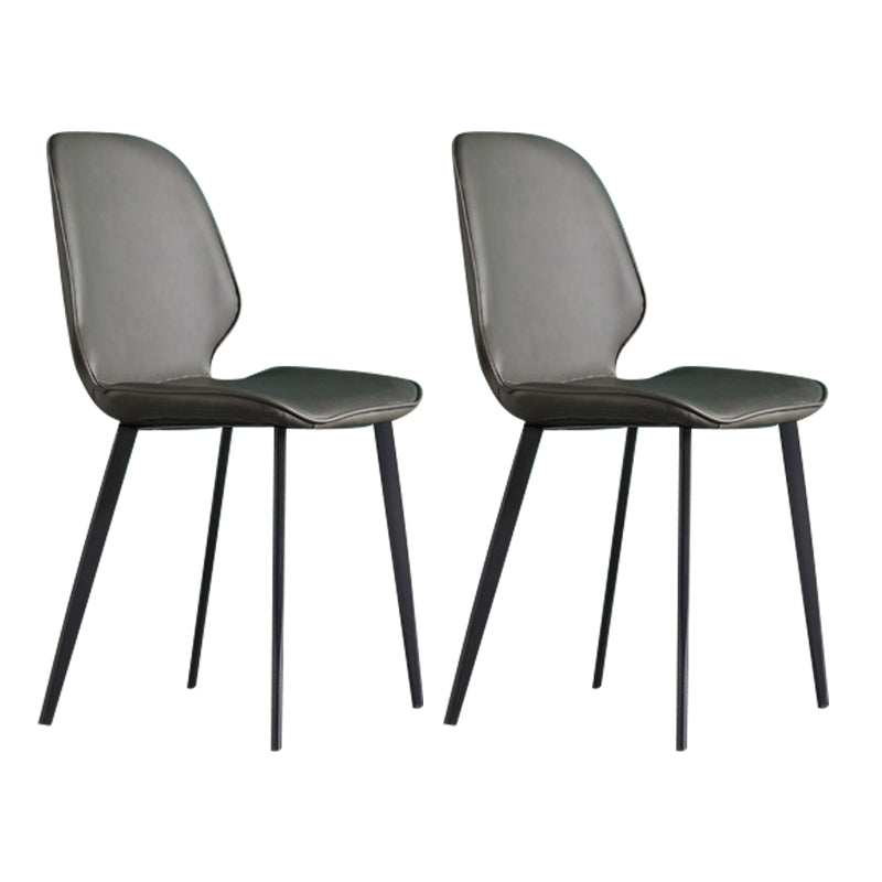 Chaises de salle à manger sans accoudoirs rembourrées, chaises latérales à oreilles en cuir avec pieds en métal
