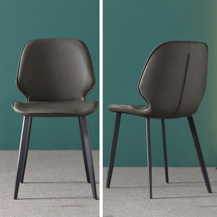 Sillas de comedor sin brazos tapizadas Sillas laterales con respaldo de cuero con patas de metal