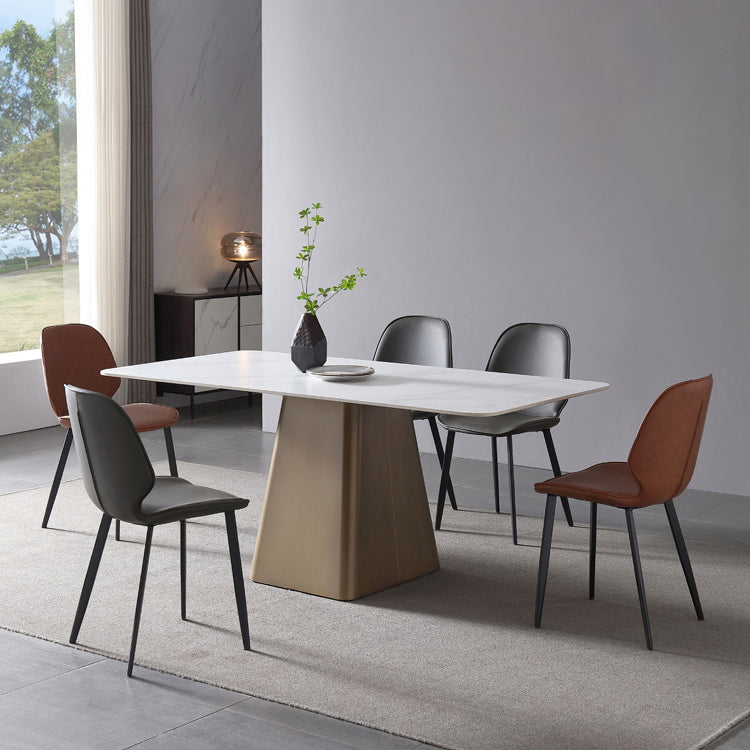 Sillas de comedor sin brazos tapizadas Sillas laterales con respaldo de cuero con patas de metal