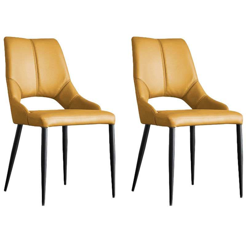 Chaises de salle à manger sans bras tapissées en cuir, chaises latérales à dossier ouvert avec jambe en métal