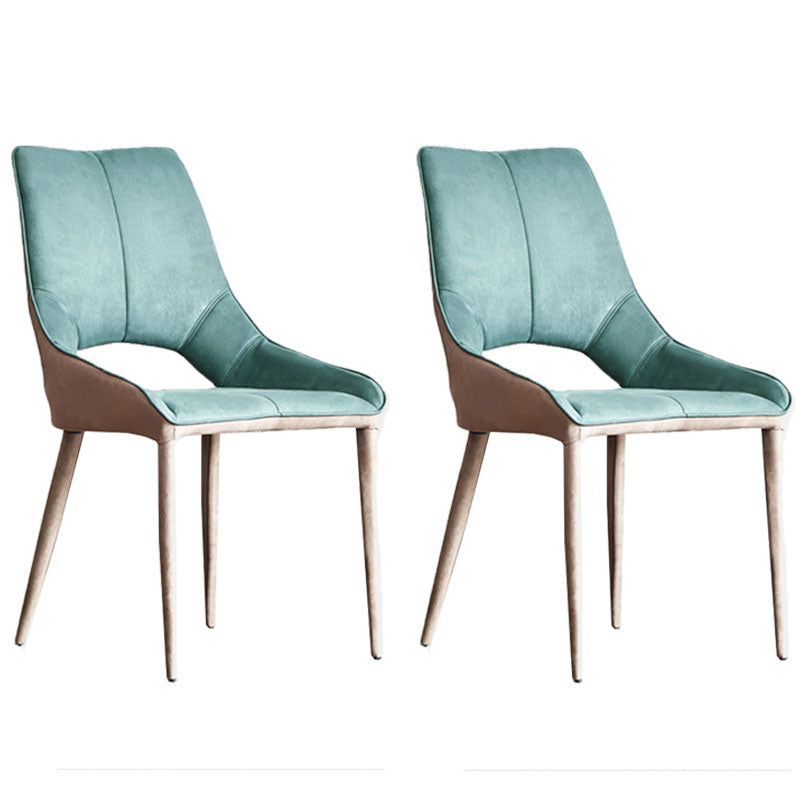 Chaises de salle à manger sans bras tapissées en cuir, chaises latérales à dossier ouvert avec jambe en métal
