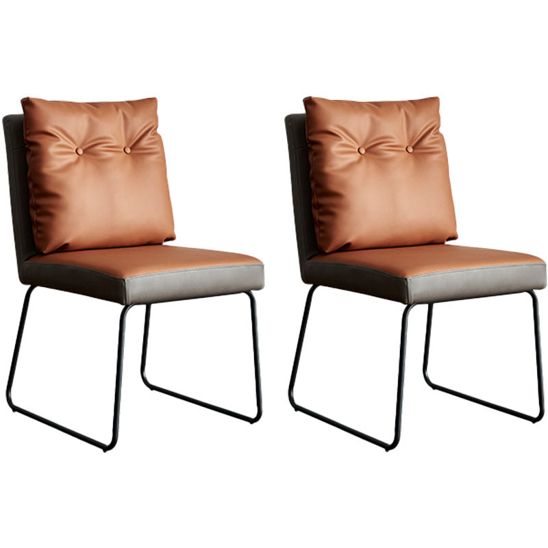 Chaises de salle à manger sans accoudoirs rembourrées, chaises latérales en cuir à dossier solide avec pieds en métal