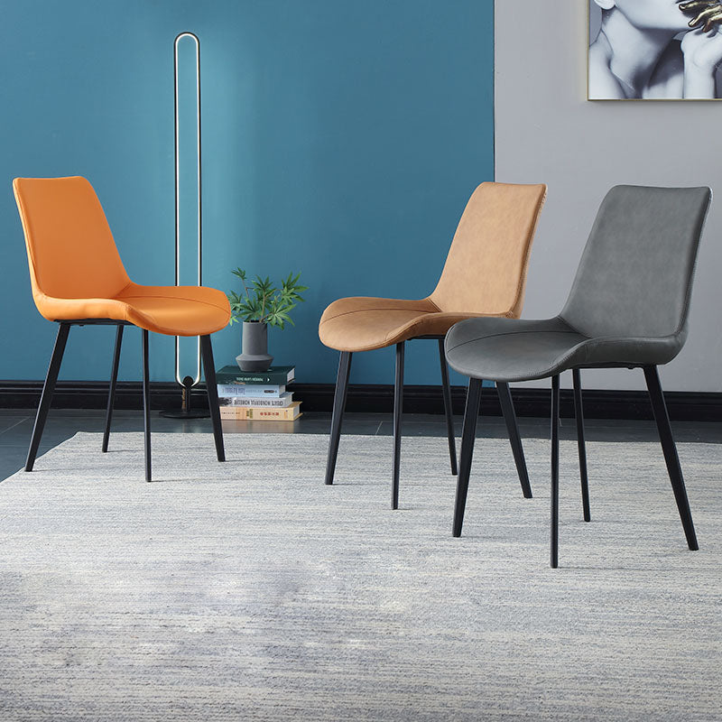 Contemporary Home Leather Side Chair Solid Back Dining Chair with Black Legs