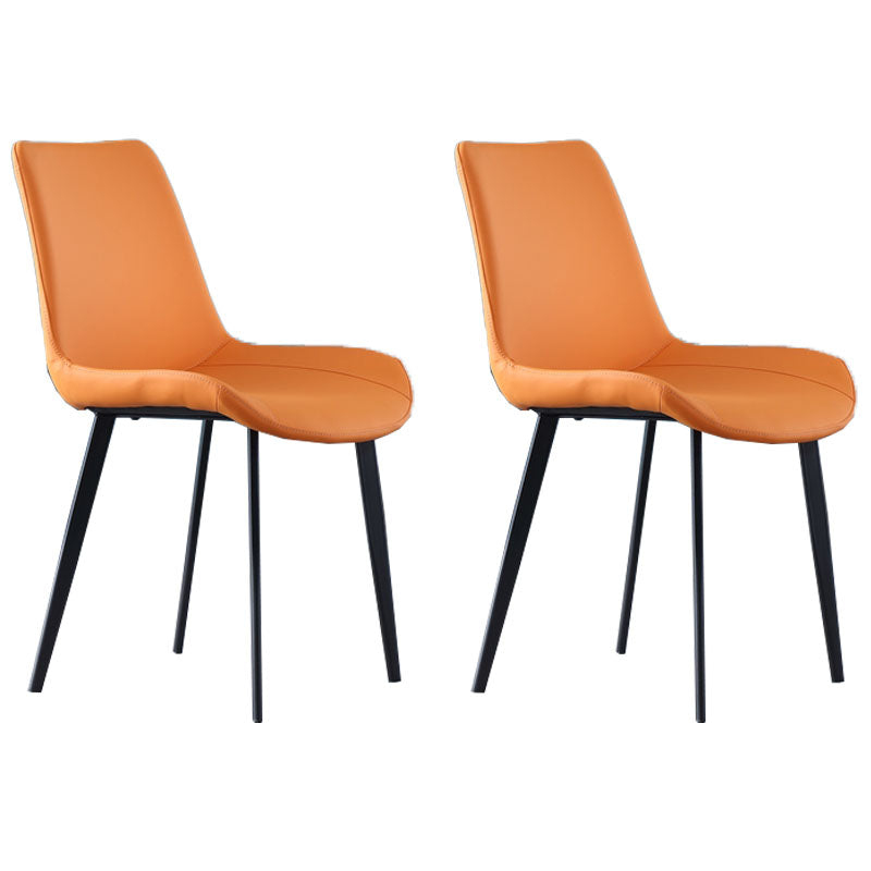 Contemporary Home Leather Side Chair Solid Back Dining Chair with Black Legs