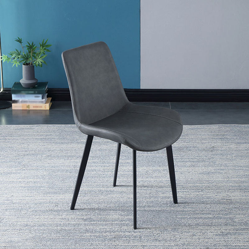 Contemporary Home Leather Side Chair Solid Back Dining Chair with Black Legs