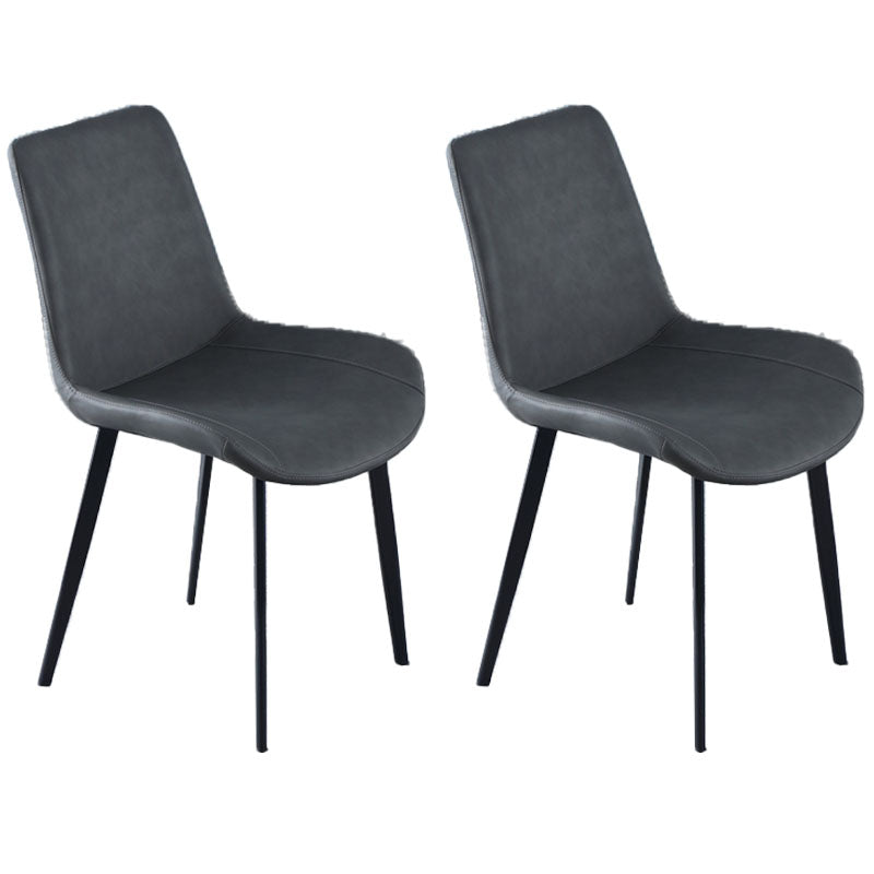 Contemporary Home Leather Side Chair Solid Back Dining Chair with Black Legs