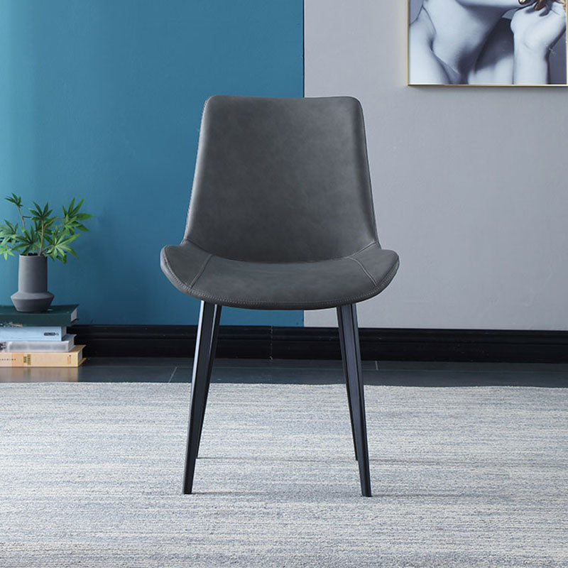 Contemporary Home Leather Side Chair Solid Back Dining Chair with Black Legs