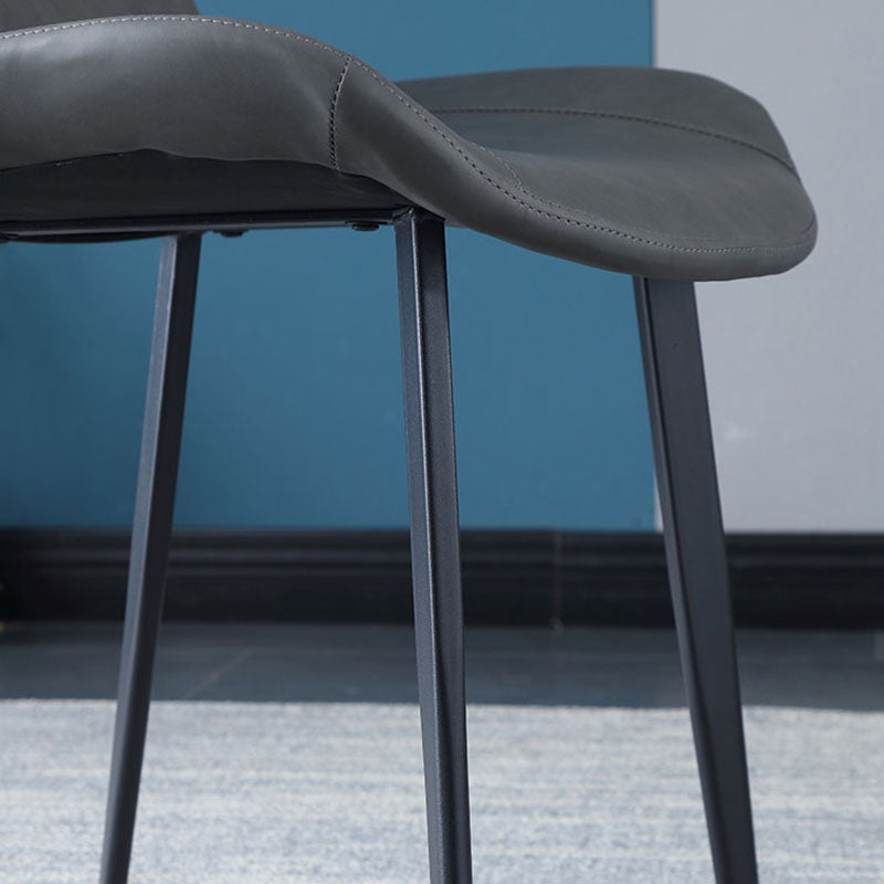 Contemporary Home Leather Side Chair Solid Back Dining Chair with Black Legs